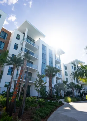 View of flats exterior and walkway in fonrt