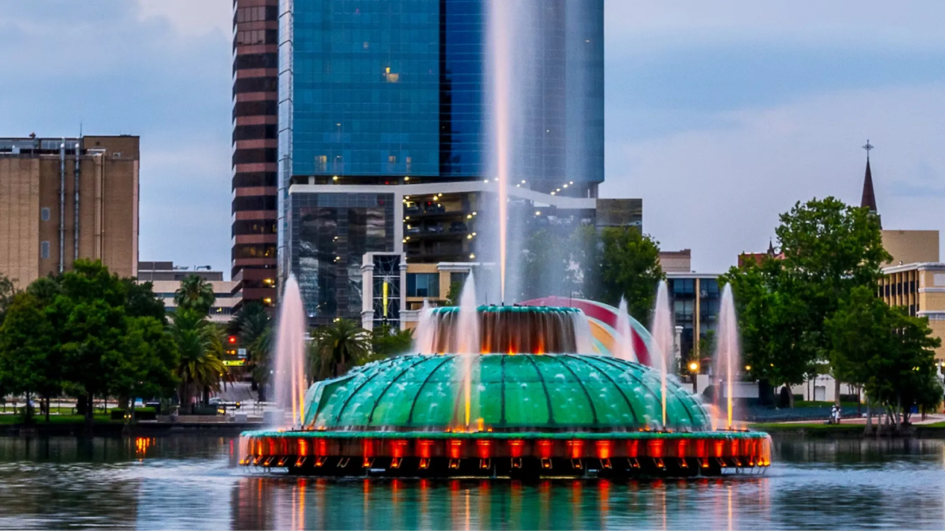 Downtown Orlando Lake Eola Fountain at Dusk 