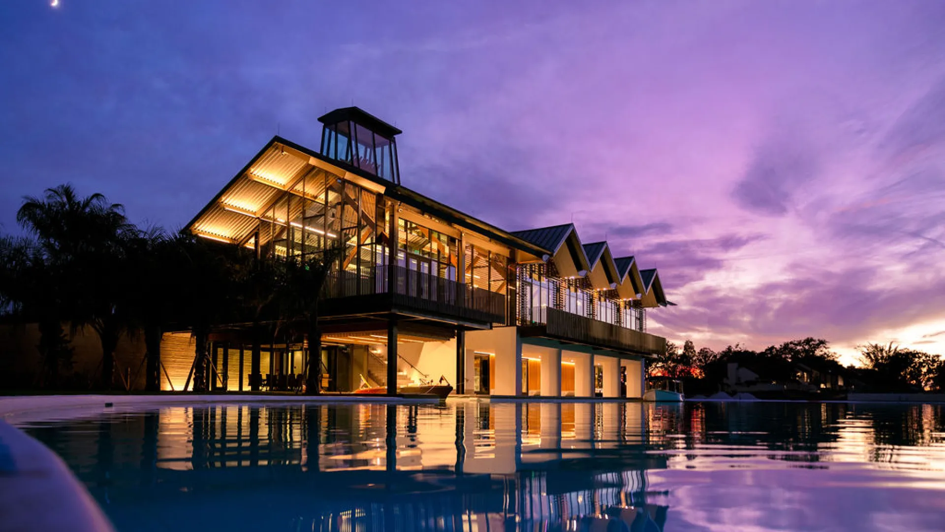 Exterior view of the Boathouse building at Evermore Orlando Resort.