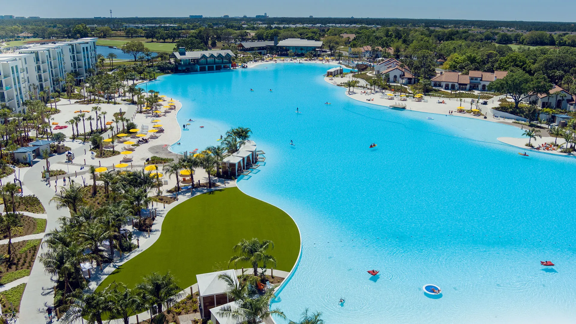 Evermore Bay Event Space Aerial An aerial view of Evermore Bay and the variety of venues available for meeting and events at Evermore Orlando Resort.