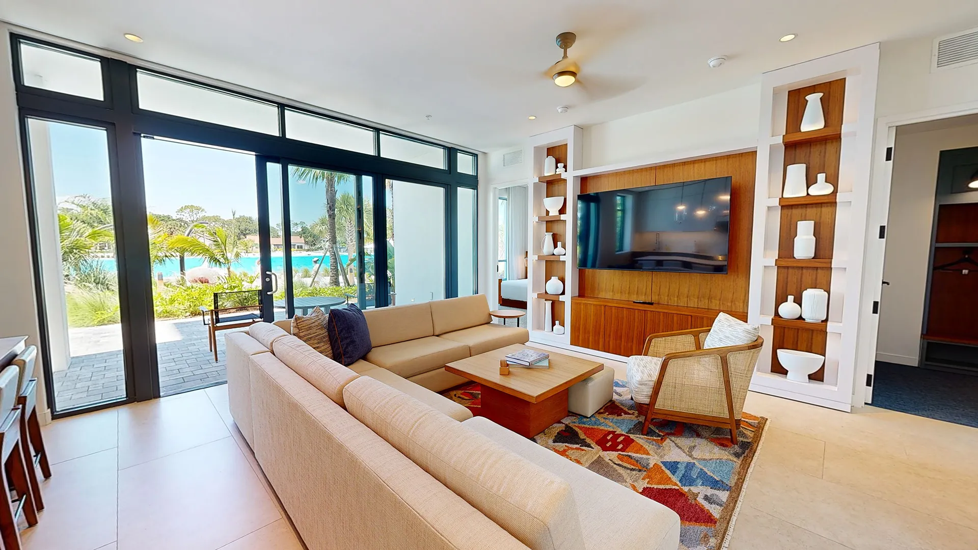 Image of the living room area in an Evermore Bay View Flat at Evermore Orlando Resort.