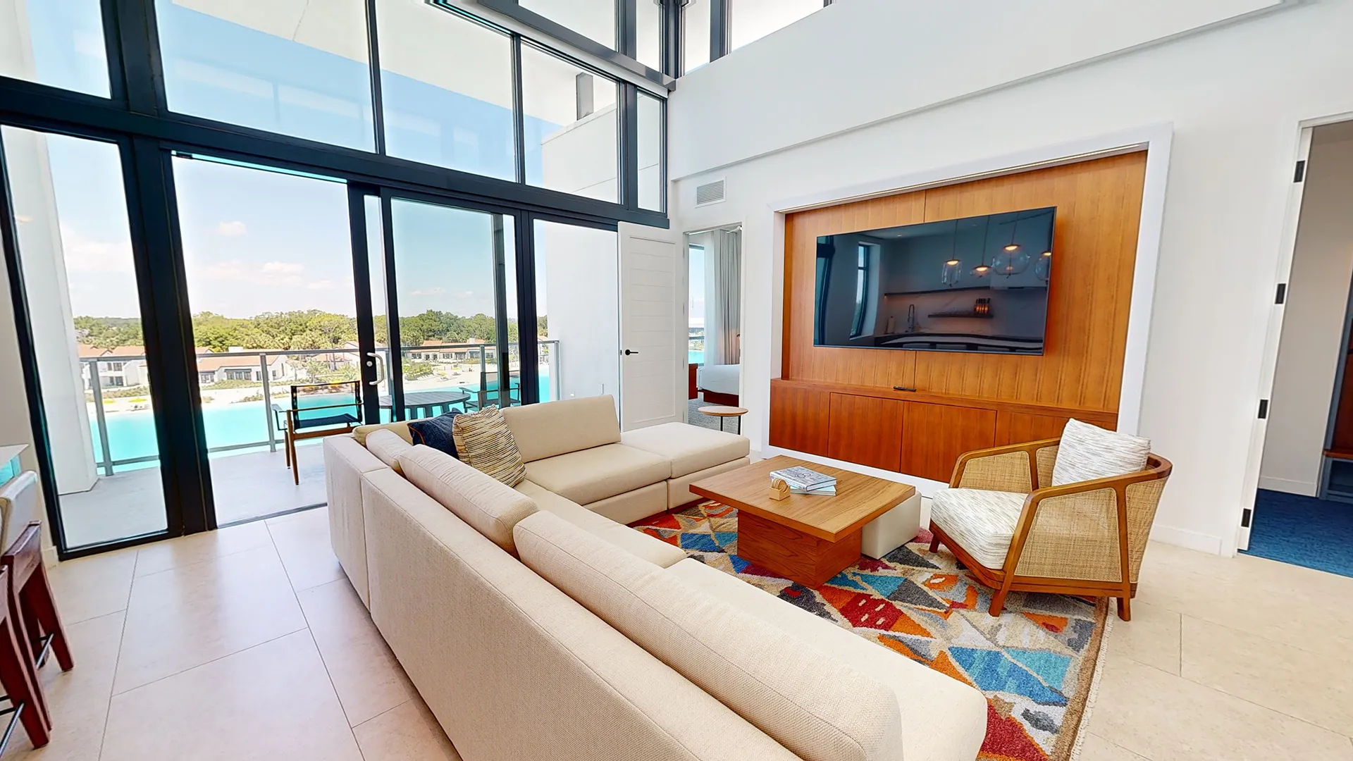 Image of the living room area in a Premium Evermore Bay View Flat at Evermore Orlando Resort.