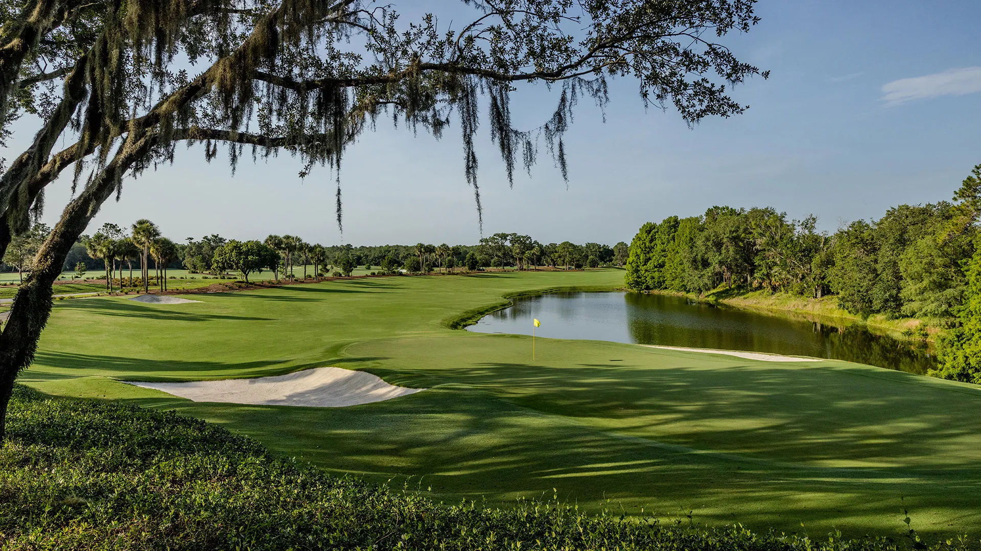 Image of the green on the 15th hole of the Grand Cypress Golf Cypress Course at Evermore Orlando Resort.