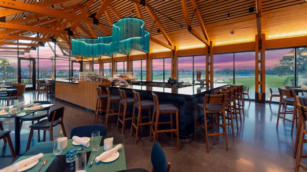 Image of the interior of Twin View Restaurant and Bar at Evermore Orlando Resort.
