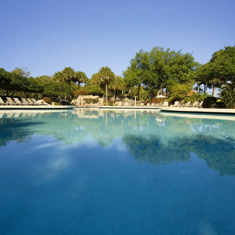 Landscape image of villas pool