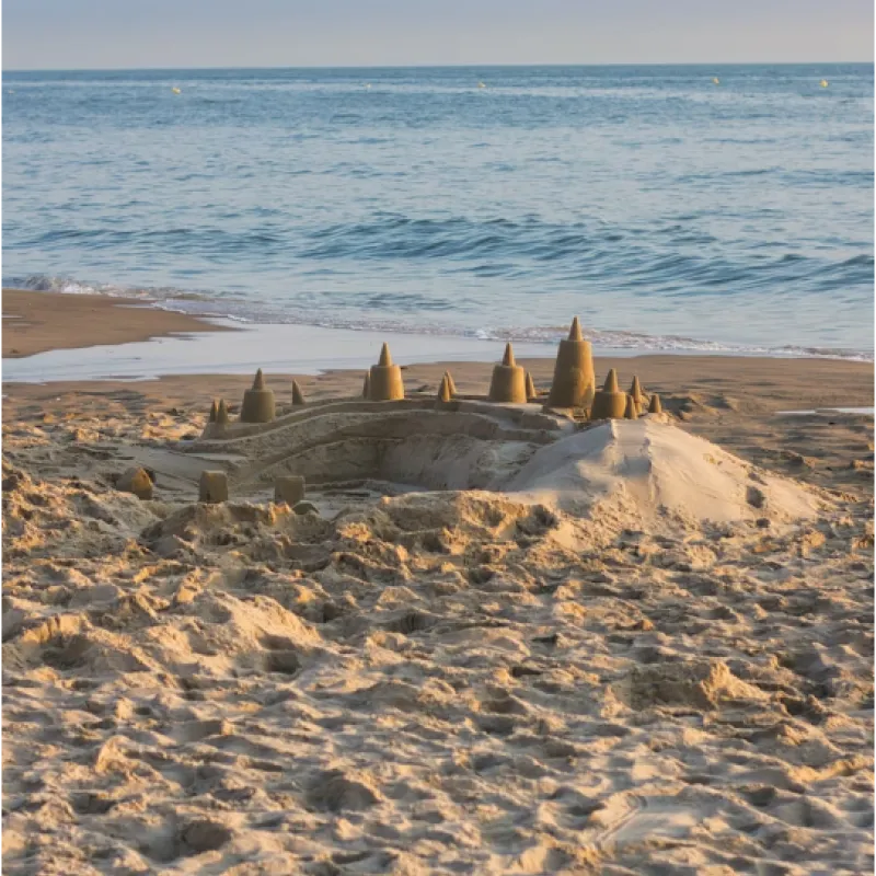 Crafted Sandcastles on the Shore of the Beach 