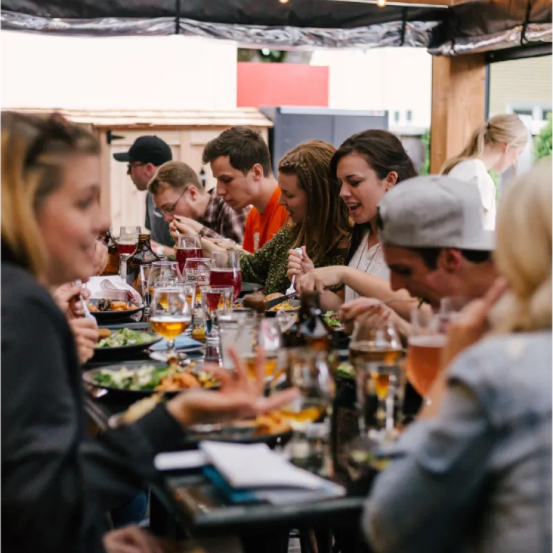 Group Dining Guests enjoying quick service dining together