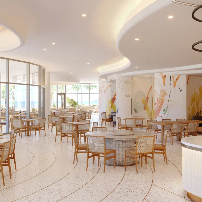 Trattoria Dining Room Daytime Interior rendering of Sophia's Trattoria dining room during the daytime