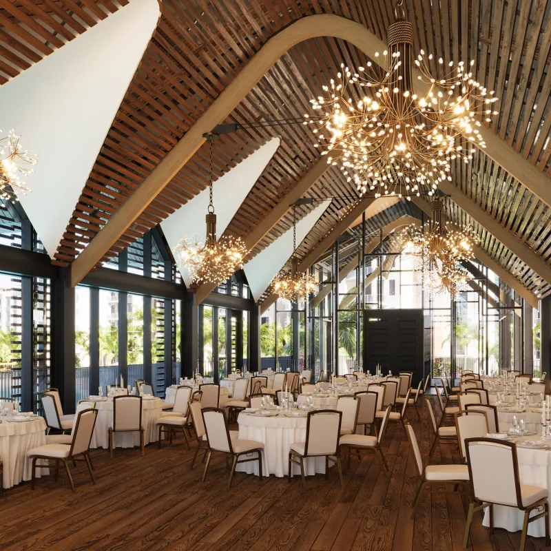 Boathouse Interior Event Space Interior of Boathouse Event space set up with banquet tables for private event