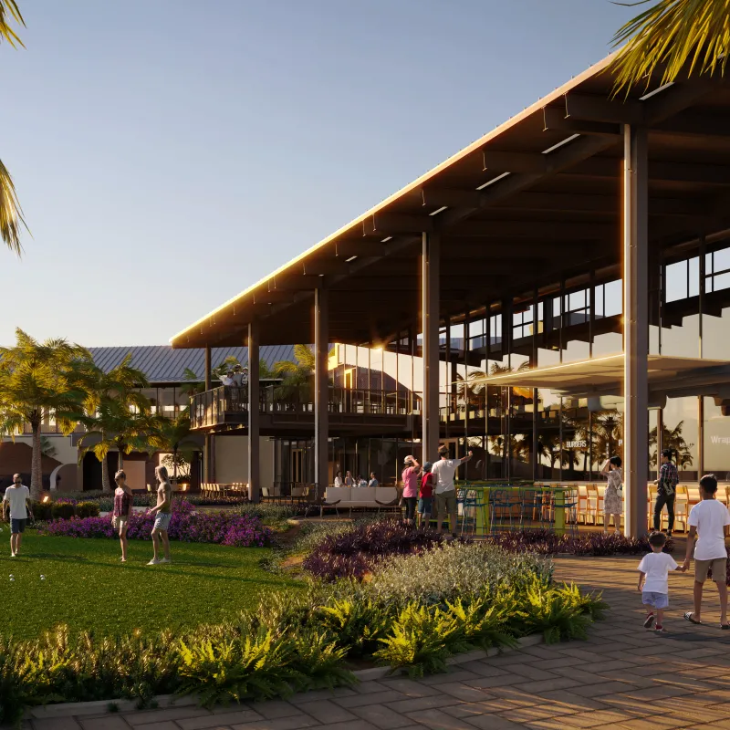 The Landing Entrance The Landing food hall exterior entrance with view of lawn
