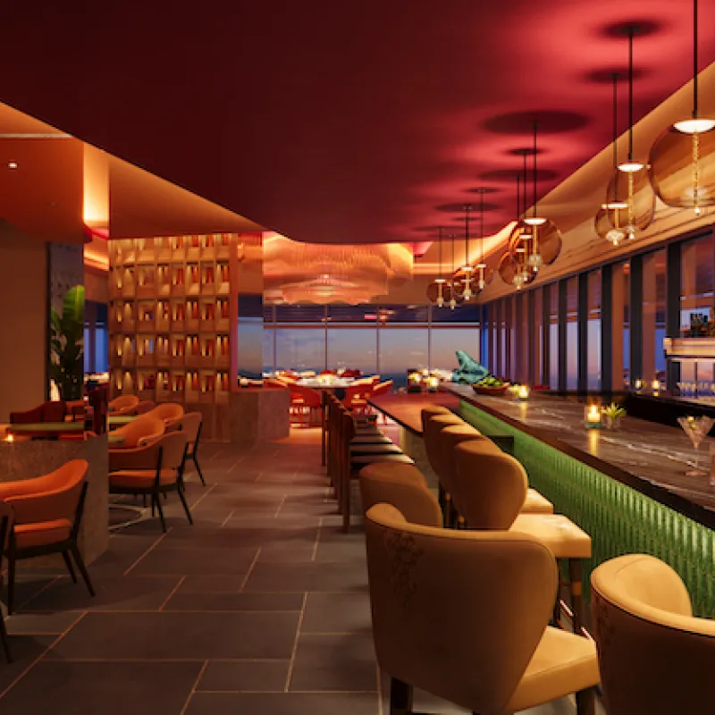 Ceiba Bar Interior Interior rendering of Ceiba at Conrad Orlando bar and lounge area