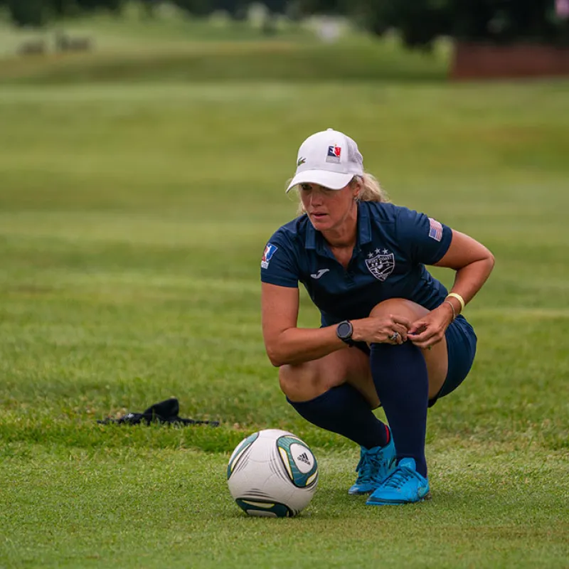 Foot Golf Player on the Course focused on contemplating next kick