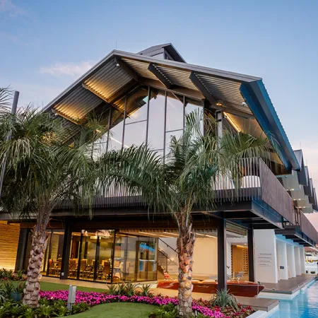 An image of the exterior of The Boathouse at Evermore Orlando Resort.
