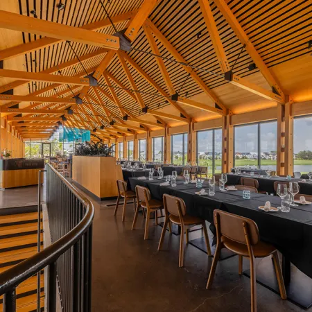 Twin View Group Dining Image of Twin View Restaurant set up for a group dining experience at Evermore Orlando Resort.