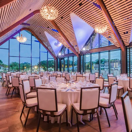 Unique Venues The Boathouse venue set up for a banquet at Evermore Orlando Resort.