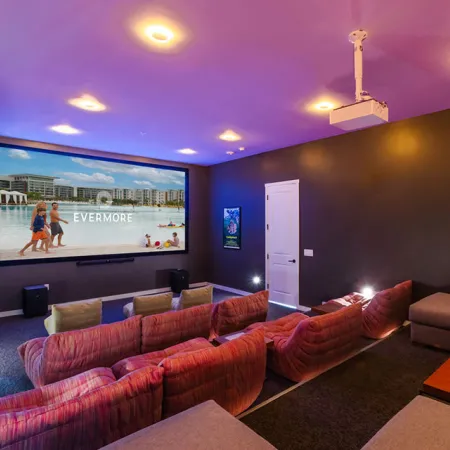 An image of an in-home movie theater at Evermore.
