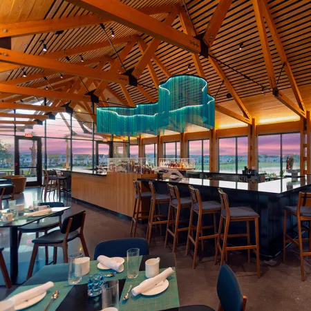 Image of the interior of Twin View Restaurant and Bar at Evermore Orlando Resort.